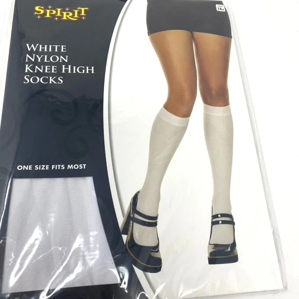 Spirit Halloween White Nylon Knee High Socks Schoolgirl Costume Mary Janes